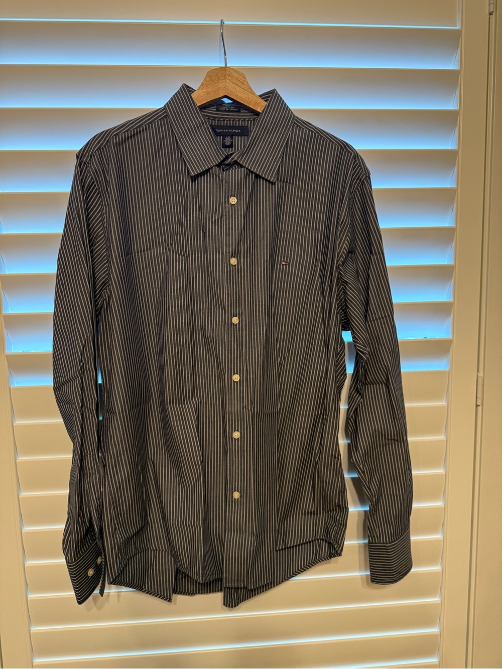 Tommy Hilfiger Black and White Pinstripe Men's Dress Shirt